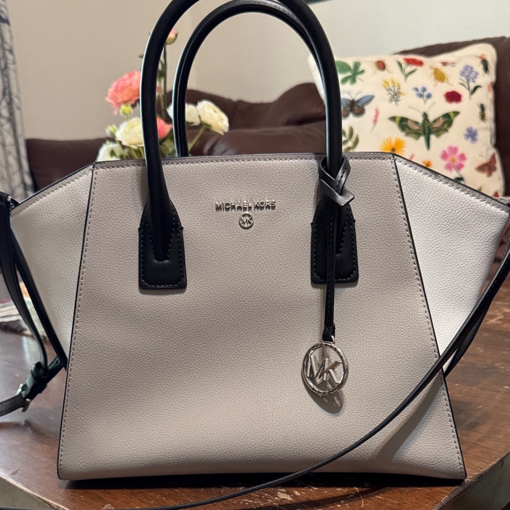 Michael Kors Avirl Large Black, Grey and Cream Leather Satchel